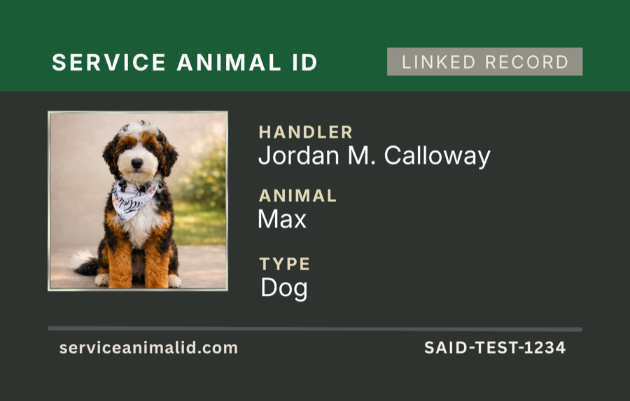 Physical record card front showing handler details